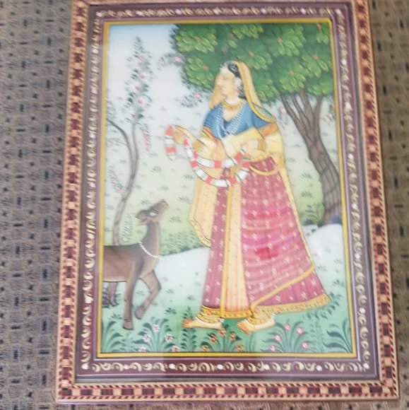 INDIA JEWELRY BOX WITH GEMSTONE PAINTING - Picture 1 of 13